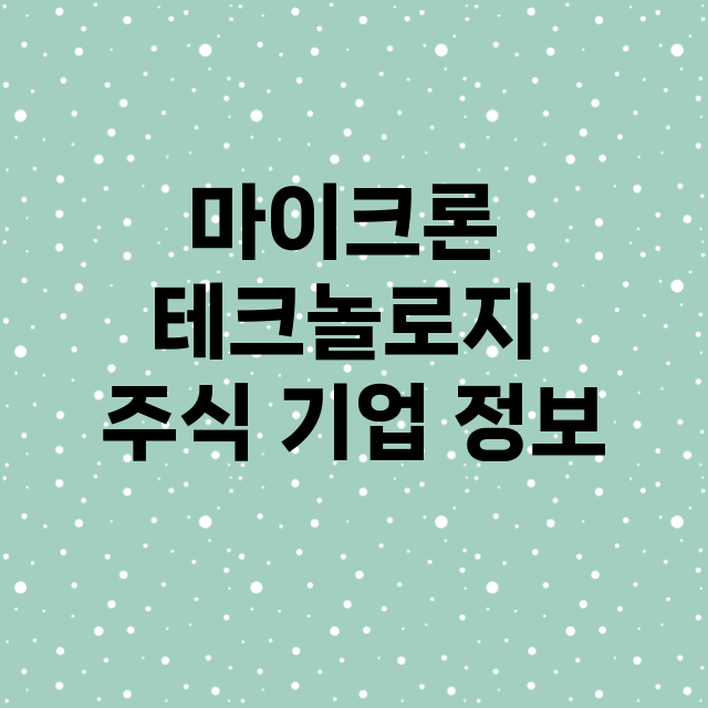 마이크론 테크놀로지 기업 총정리