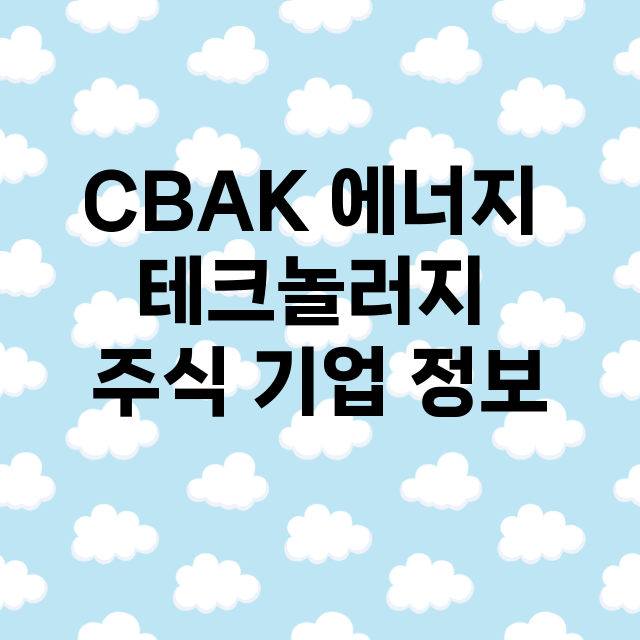 CBAK 에너지 테크놀러지 기업 총정리